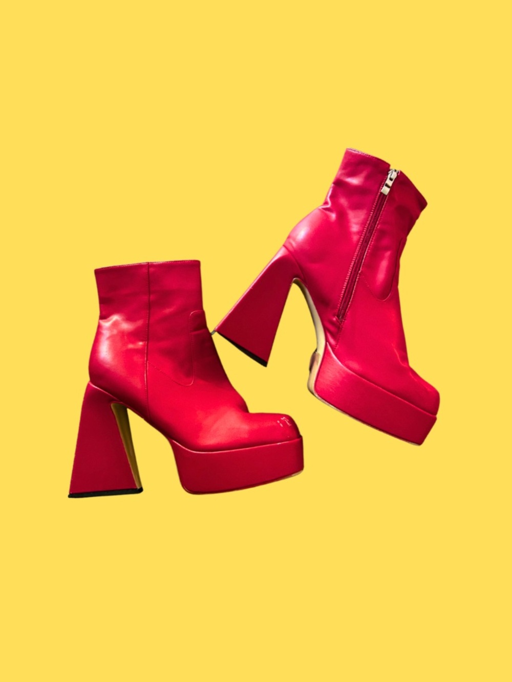 Glam Women's Red Platform Ankle Boots with Block Heel